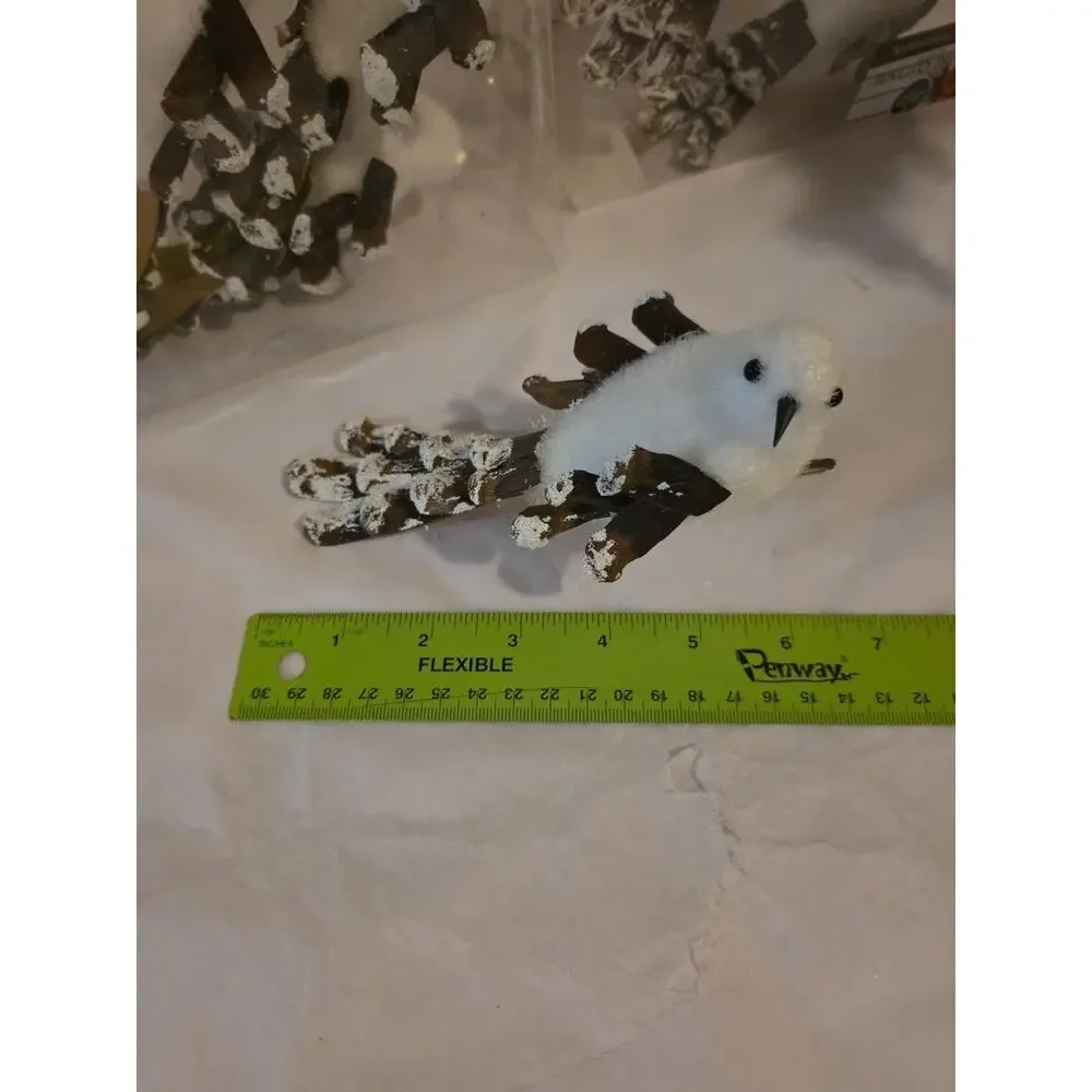 9 White Bird Christmas Ornaments Winter Wonder Rustic Cottage Tree Bark Snow